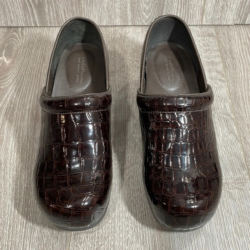 Croft & Barrow Juliana Brown Patent Faux Croc Clog Mule Sole (Sense) Ability 7M